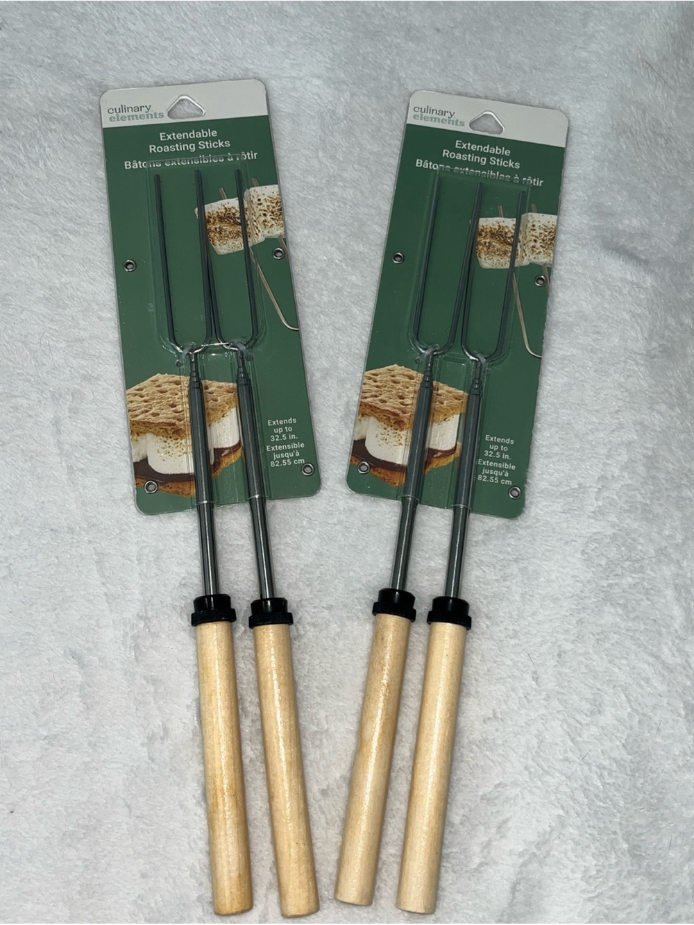 Extendable Roasting Sticks with Natural Wood Handles - Set of 4 - Beige
